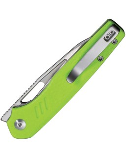 Civivi Guile 14C28N steel satin finish wharncliffe blade neon green G10 handle front flipper
