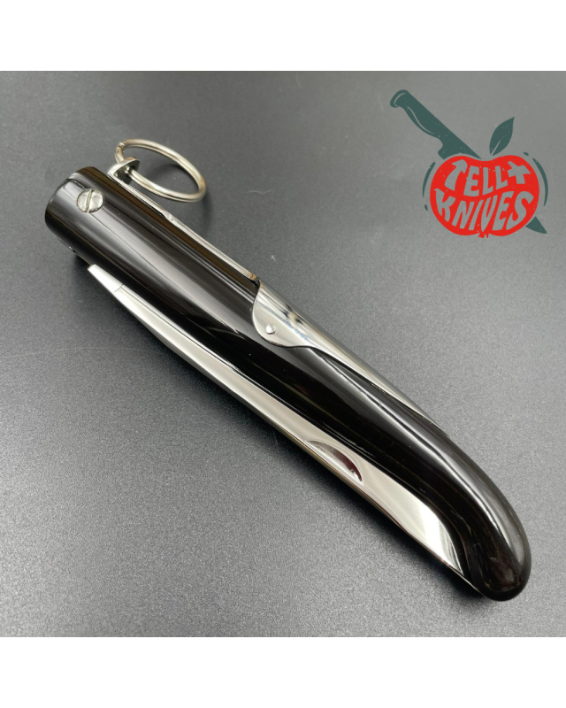 Jacques MONGIN Yatagan 11 couteau pliant lame acier inox finition miroir manche corne noire