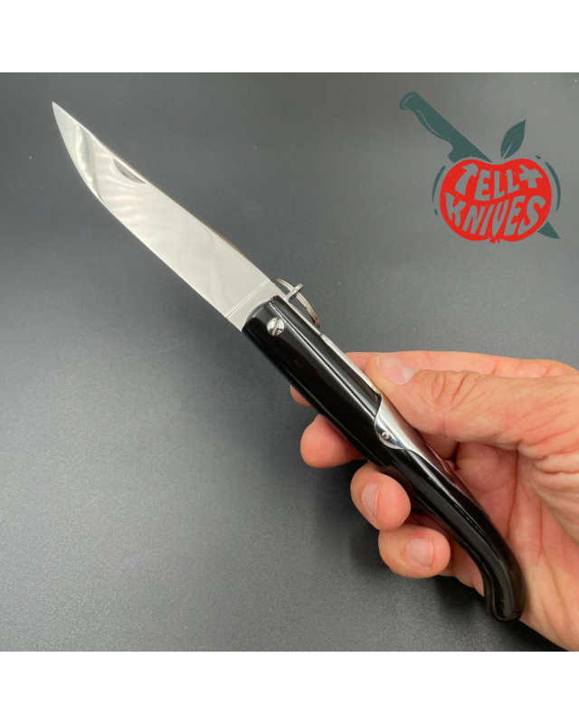 Jacques MONGIN Yatagan 11 couteau pliant lame acier inox finition miroir manche corne noire