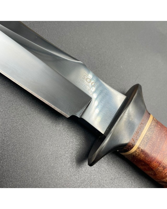 SOG S1 5th Special Forces Group Vietnam - blued SK5 carbon steel blade stacked leather handle black leather sheath