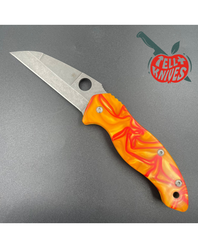 Spyderco Canis S30V full custom blackwash finish orange red epoxy handle