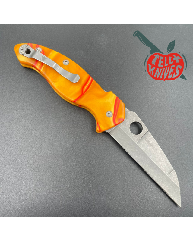 Spyderco Canis S30V full custom blackwash finish orange red epoxy handle