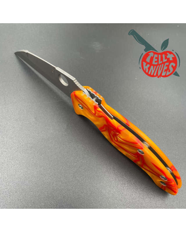 Spyderco Canis S30V full custom blackwash finish orange red epoxy handle
