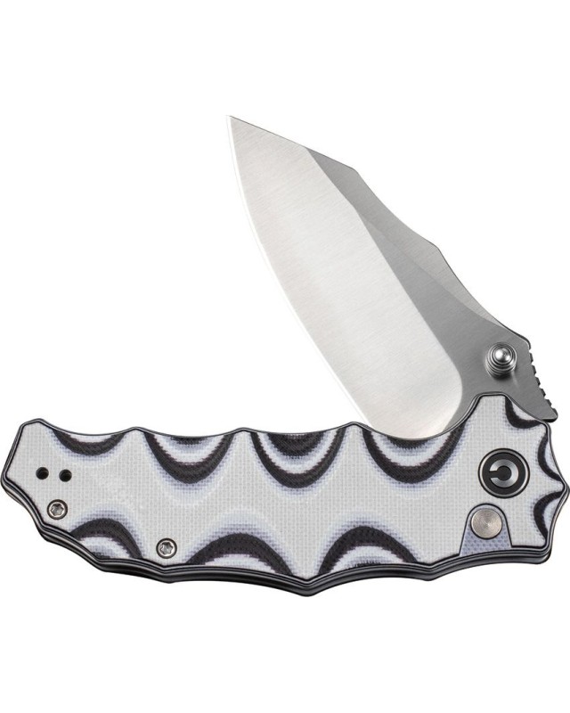 Civivi Natterjack 14C28N steel satin finish blade sculpted Black & White G10 handle flipper button lock Civivi Natterjack 14C28N steel satin finish blade sculpted Black & White G10 handle flipper button lock