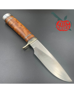 Randall Made Knives Model 25-5 The Trapper forged carbon steel thuya wood handle nickel silver guard brown leather sheat