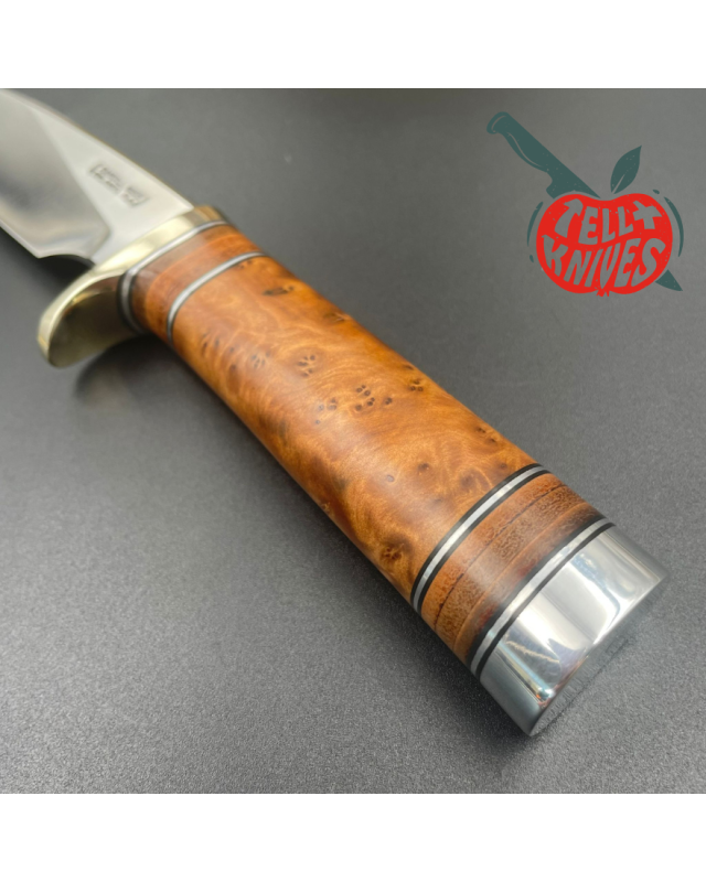 Randall Made Knives Model 25-5 The Trapper forged carbon steel thuya wood handle nickel silver guard brown leather sheat