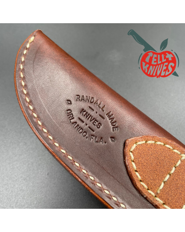 Randall Made Knives Model 25-5 The Trapper forged carbon steel thuya wood handle nickel silver guard brown leather sheat