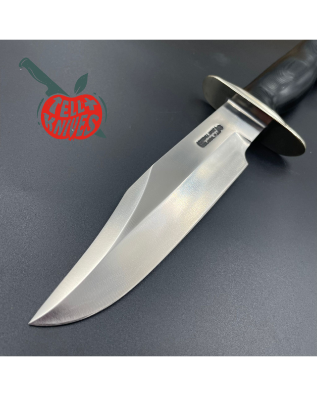 Randall Buxton Fighter Full Tang Stainless steel nickel silver hilt black micarta handle brown leather sheath