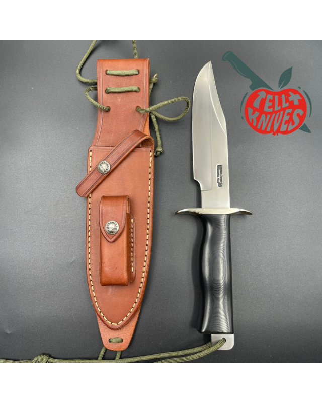 Randall Buxton Fighter Full Tang Stainless steel nickel silver hilt black micarta handle brown leather sheath