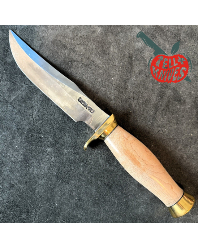 Randall Made Knives Model 12 - 6 Little Bear forged carbon steel brass hilt square top commando shape maple wood handle