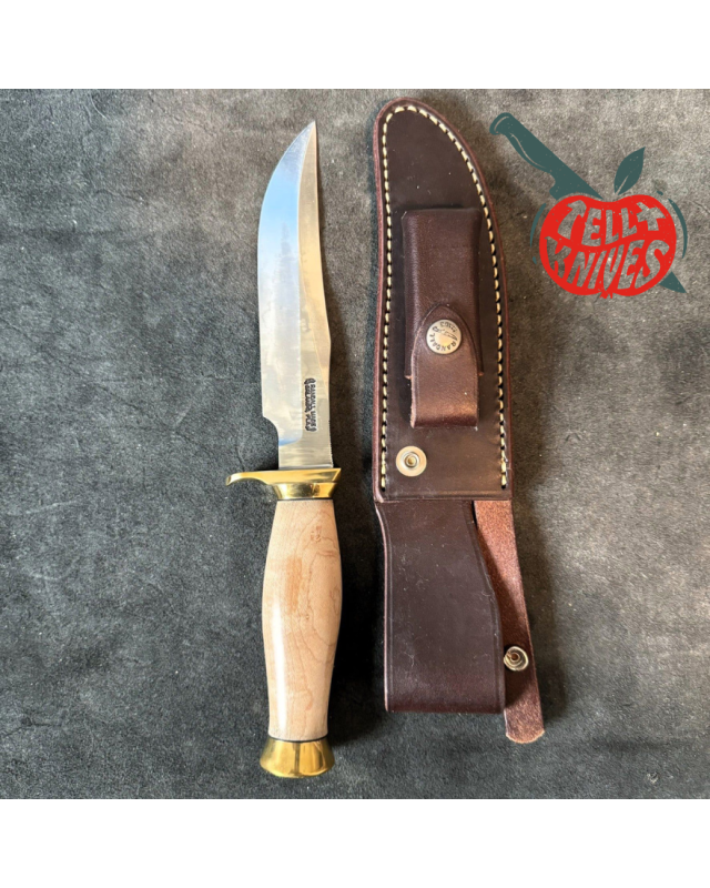 Randall Made Knives Model 12 - 6 Little Bear forged carbon steel brass hilt square top commando shape maple wood handle
