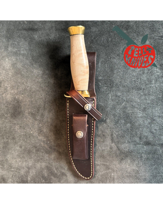 Randall Made Knives Model 12 - 6 Little Bear forged carbon steel brass hilt square top commando shape maple wood handle