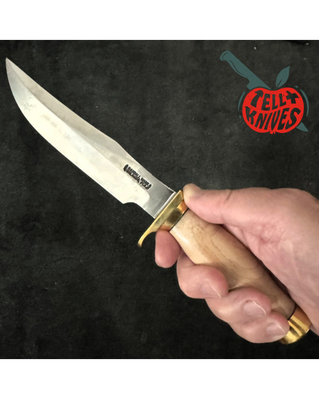 Randall Made Knives Model 12 - 6 Little Bear forged carbon steel brass hilt square top commando shape maple wood handle