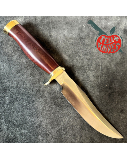 Randall Made Knives Model 12 - 6 Little Bear forged carbon steel commando shape maroon micarta handle brass guard and br