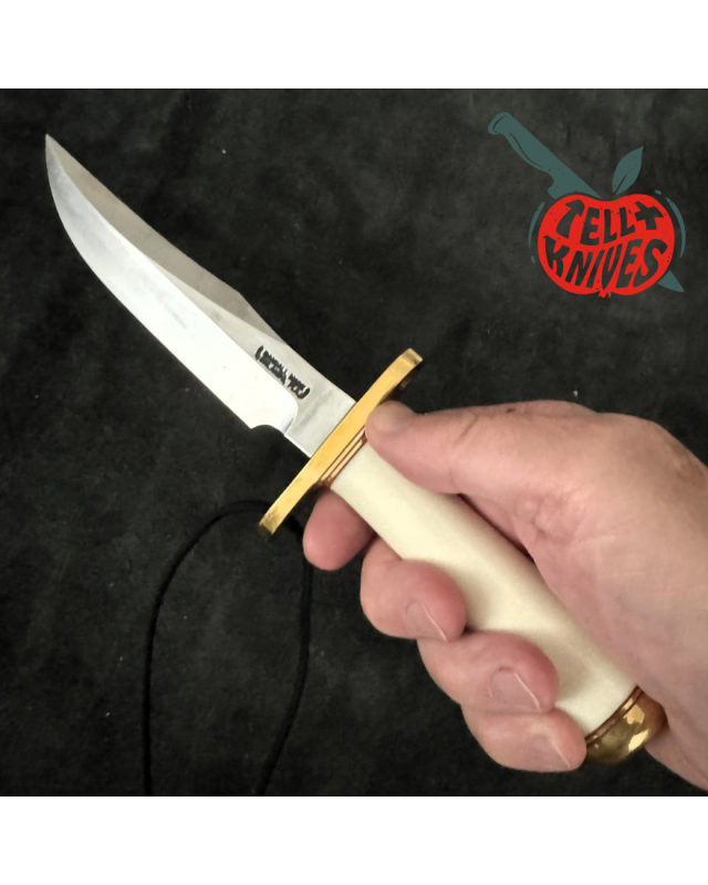 Randall Made Knives Model 12 - 6 Little Bear forged carbon steel concave shape Ivorite micarta handle brass guard and bu