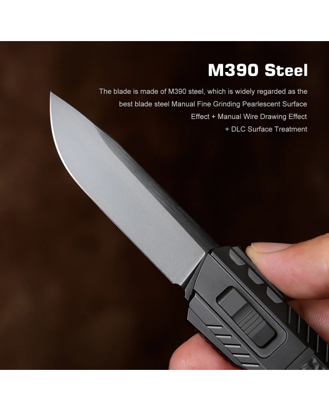 Remette Leopard Knife M390 premium steel black DLC finish blade black titanium handle Timascus inlay gravity knife (OTF Remette Leopard Knife M390 premium steel black DLC finish blade black titanium handle Timascus inlay gravity knife (OTF