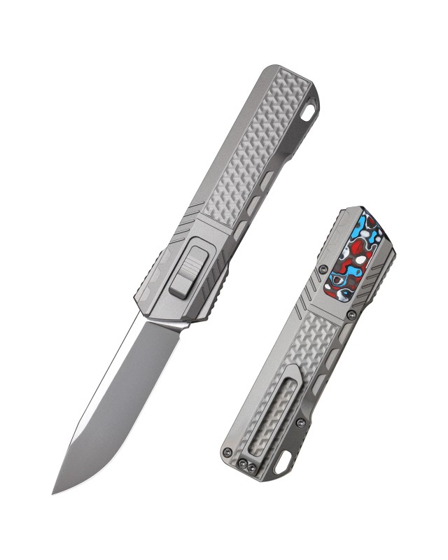 Remette Leopard Knife M390 premium steel light gray titanium handle Nebula Carbon Fiber inlay gravity knife (OTF Manual