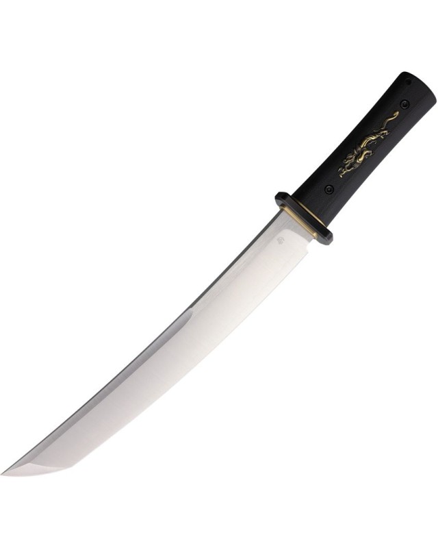 Tactical Tanto Sword HITACHI SLD-magic SAN MAI steel black G10 handle with brass Dragon inlay Hand polished finish