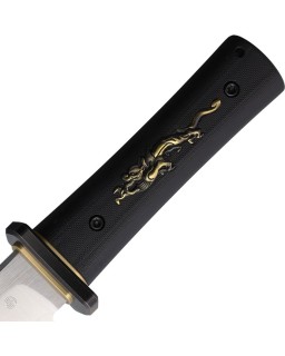 Tactical Tanto Sword HITACHI SLD-magic SAN MAI steel black G10 handle with brass Dragon inlay Hand polished finish
