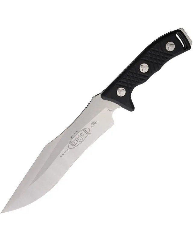 Microtech Arbiter Fixed Blade Stonewash finish M390 premium steel blade full tang Black G10 handle black kydex sheath