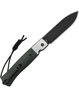 CJRB Glacier Button Lock AR-RPM9 steel blackwash finish blade polished steel bolsters green micarta handle