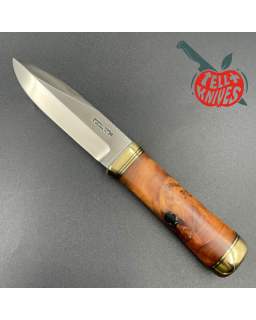 Randall Made Knives Model Gambler 4 forged stainless steel thuya wood handle brass guard and pommel brown leather sheath