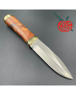 Randall Made Knives Model Gambler 4 forged stainless steel thuya wood handle brass guard and pommel brown leather sheath