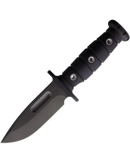 1881 Knife Works Luke Airman Fixed Blade Full Tang 1095 Cro-Van carbon steel black coated blade Black G10 Brown leather