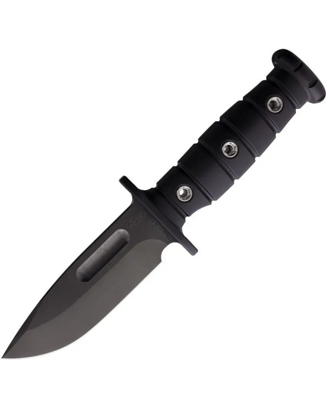1881 Knife Works Luke Airman Fixed Blade Full Tang 1095 Cro-Van carbon steel black coated blade Black G10 Brown leather