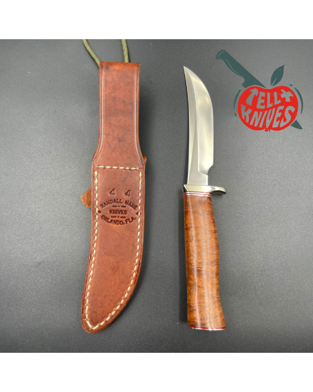 Randall Made Knives Model 4 - 4.5 Small Game and Skinner forged stainless steel blade walnut burl handle butt plate brow Randall Made Knives Model 4 - 4.5 Small Game and Skinner forged stainless steel blade walnut burl handle butt plate brow