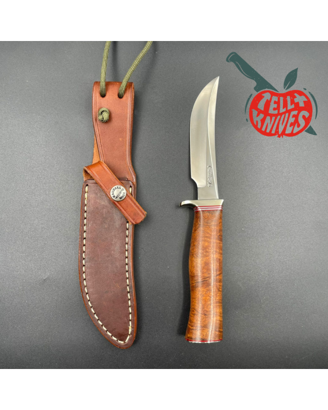 Randall Made Knives Model 4 - 4.5 Small Game and Skinner forged stainless steel blade walnut burl handle butt plate brow Randall Made Knives Model 4 - 4.5 Small Game and Skinner forged stainless steel blade walnut burl handle butt plate brow