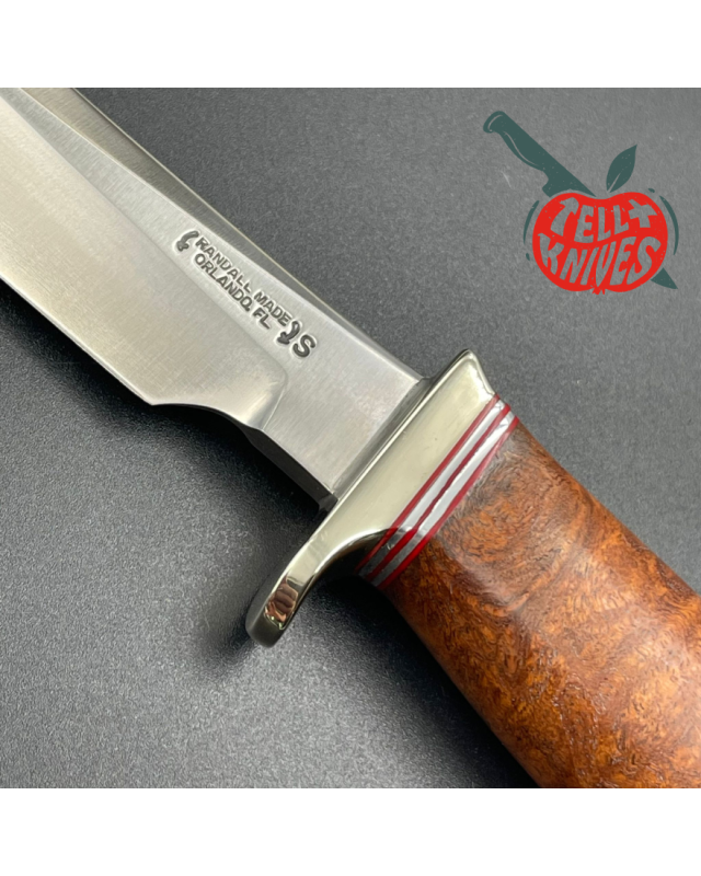 Randall Made Knives Model 4 - 4.5 Small Game and Skinner forged stainless steel blade walnut burl handle butt plate brow Randall Made Knives Model 4 - 4.5 Small Game and Skinner forged stainless steel blade walnut burl handle butt plate brow