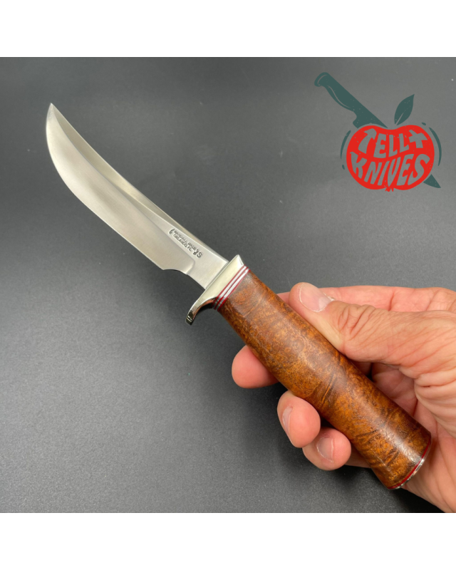 Randall Made Knives Model 4 - 4.5 Small Game and Skinner forged stainless steel blade walnut burl handle butt plate brow Randall Made Knives Model 4 - 4.5 Small Game and Skinner forged stainless steel blade walnut burl handle butt plate brow