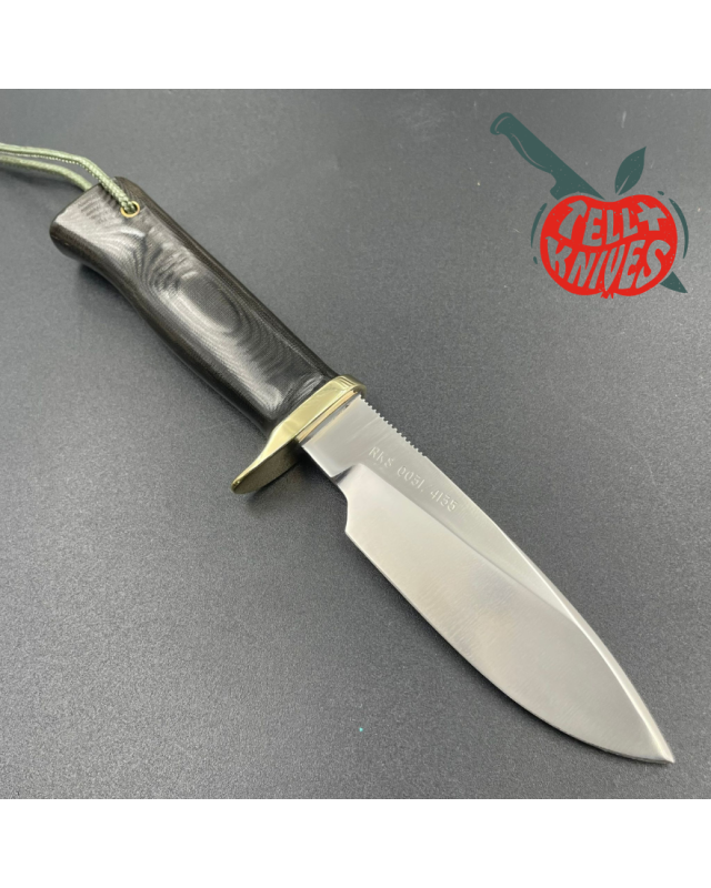 Randall Made Knives Model RKS5 Drop Point 2006 forged stainless steel full tang blade black micarta handle brass guard b