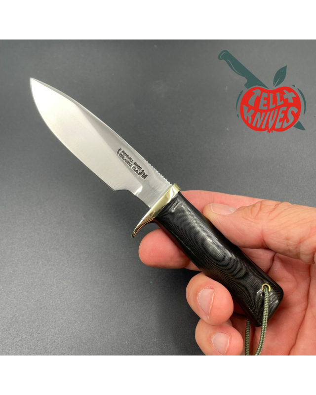 Randall Made Knives Model RKS5 Drop Point 2006 forged stainless steel full tang blade black micarta handle brass guard b