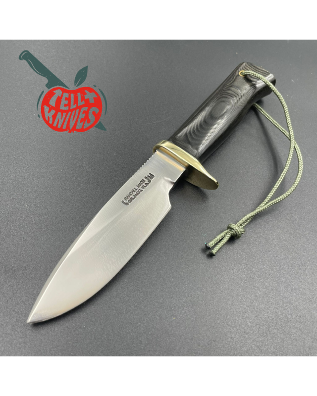 Randall Made Knives Model RKS5 Drop Point 2006 forged stainless steel full tang blade black micarta handle brass guard b