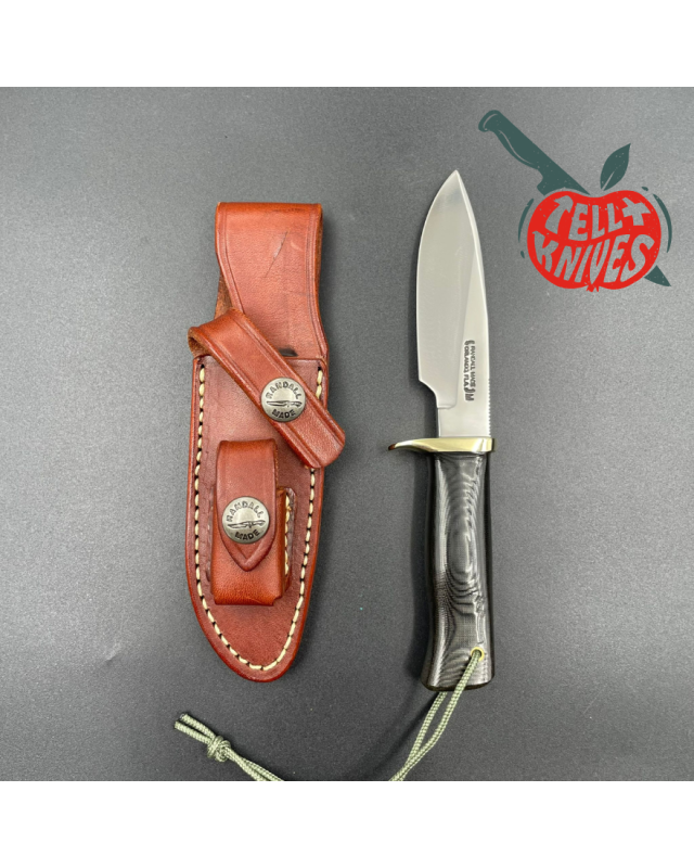 Randall Made Knives Model RKS5 Drop Point 2006 forged stainless steel full tang blade black micarta handle brass guard b