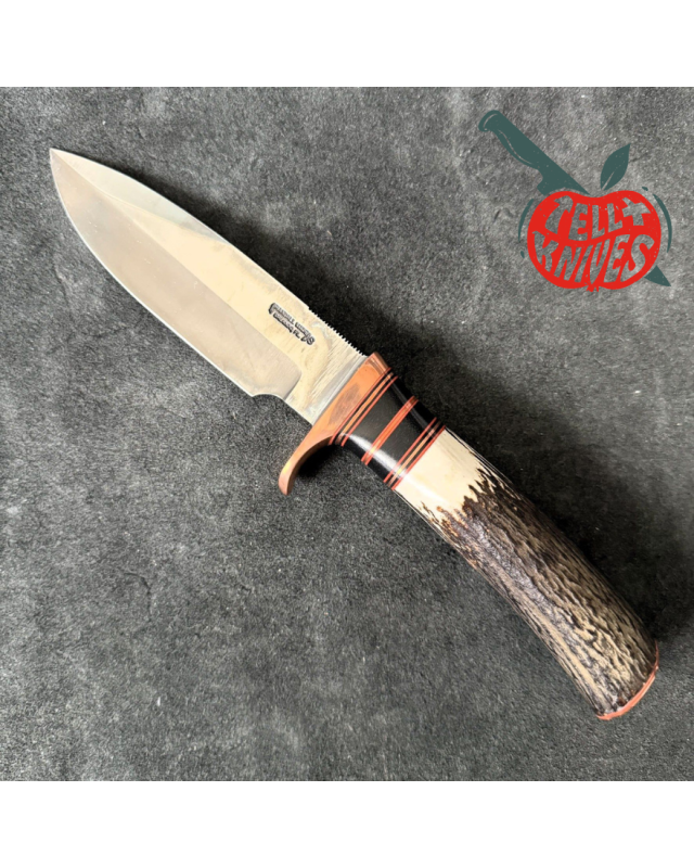 Randall Made Knives Model Copper Companion forged stainless steel blade stag handle copper butt plate brown leather shea