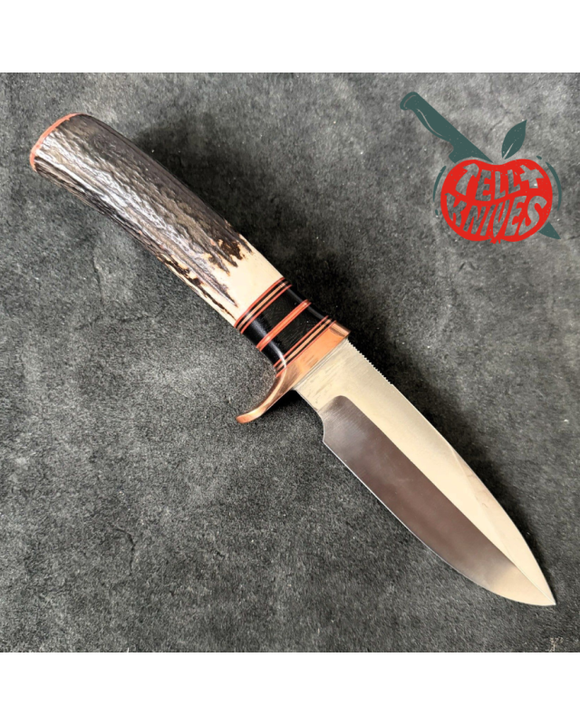 Randall Made Knives Model Copper Companion forged stainless steel blade stag handle copper butt plate brown leather shea Randall Made Knives Model Copper Companion forged stainless steel blade stag handle copper butt plate brown leather shea