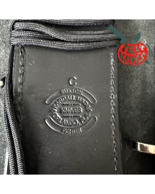 Randall Buxton Fighter Full Tang Stainless steel nickel silver forward curved hilt black micarta handle black leather sh