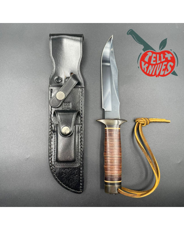 SOG S1 5th Special Forces Group Vietnam - blued SK5 carbon steel blade stacked leather handle black leather sheath with SOG S1 5th Special Forces Group Vietnam - blued SK5 carbon steel blade stacked leather handle black leather sheath with