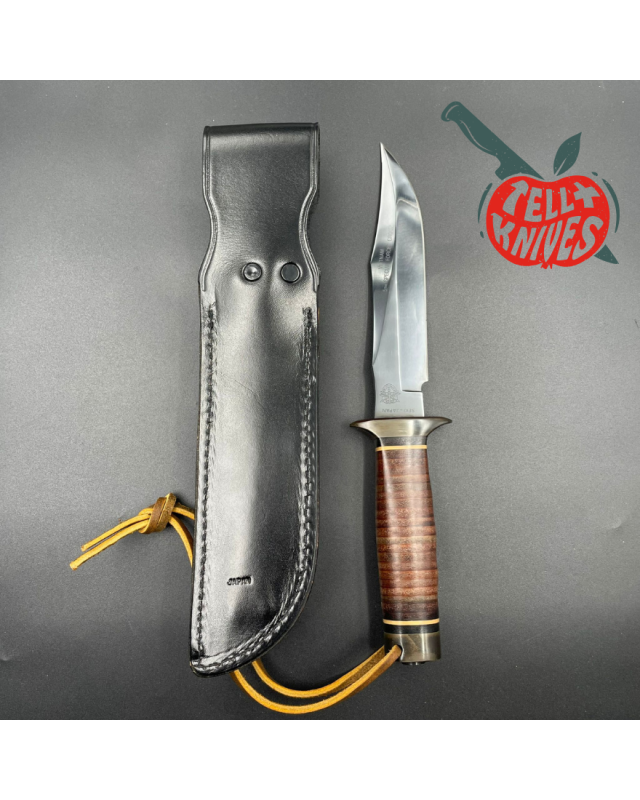SOG S1 5th Special Forces Group Vietnam - blued SK5 carbon steel blade stacked leather handle black leather sheath with SOG S1 5th Special Forces Group Vietnam - blued SK5 carbon steel blade stacked leather handle black leather sheath with