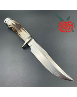 Randall Made Knives Model 12 - 6 Little Bear forged carbon steel stag handle nickel silver guard and pommel brown leathe