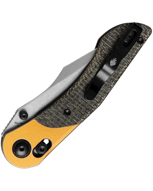 Kizer Cutlery Mini Mystic folding knife Nitro-V stainless steel stonewash finish Clutch Lock black burlap micarta handle