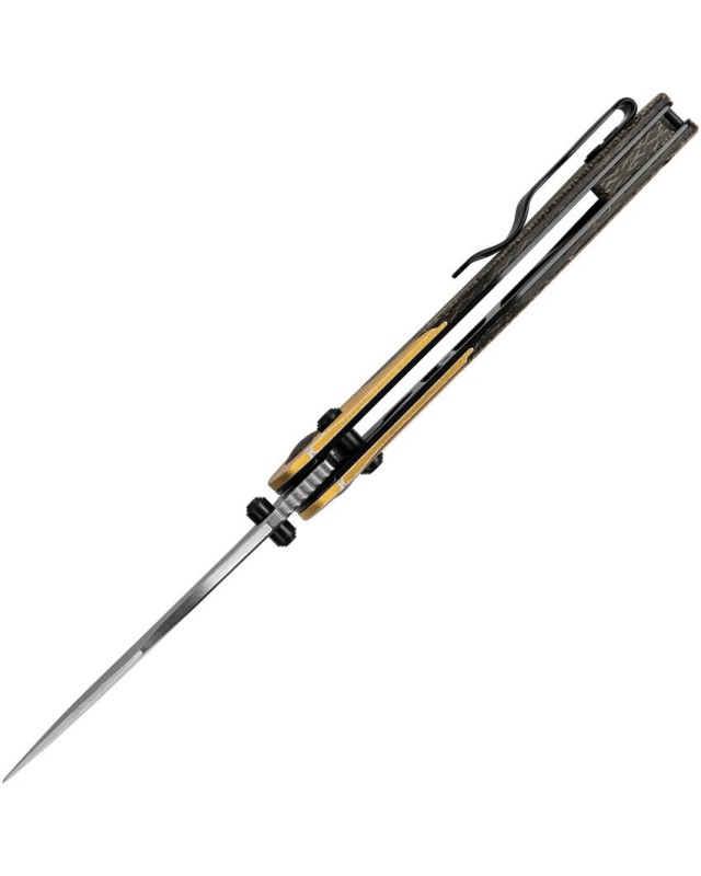 Kizer Cutlery Mini Mystic folding knife Nitro-V stainless steel stonewash finish Clutch Lock black burlap micarta handle