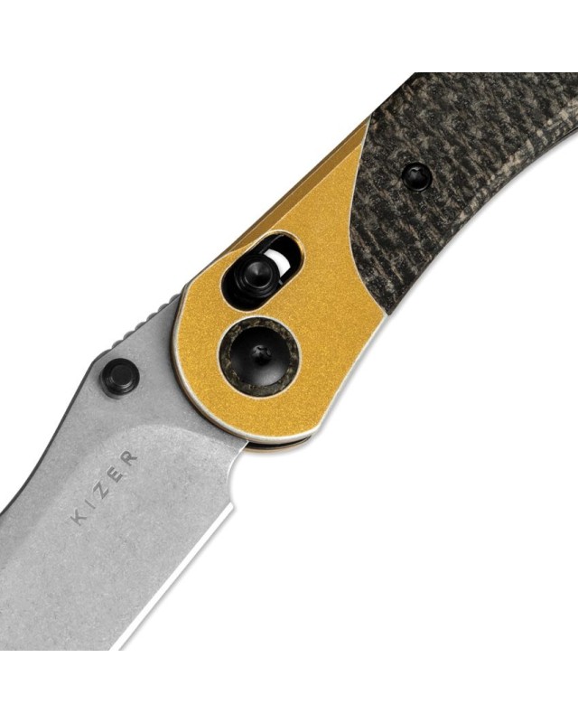 Kizer Cutlery Mini Mystic folding knife Nitro-V stainless steel stonewash finish Clutch Lock black burlap micarta handle