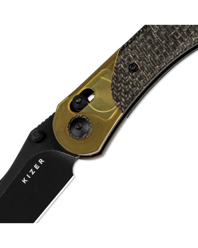 Kizer Cutlery Mini Mystic foldng knife 154CM stainless steel blackwash finish Clutch Lock black burlap micarta handle