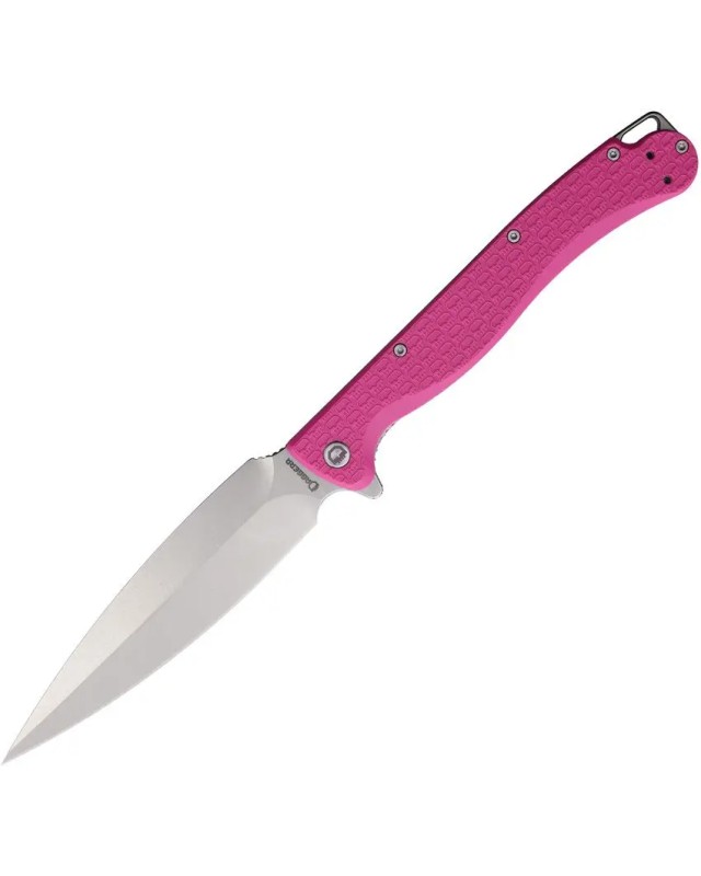 Daggerr Knives Vendetta Linerlock 8Cr14MoV stainless steel dagger blade stonewash finish Pink FRN handle