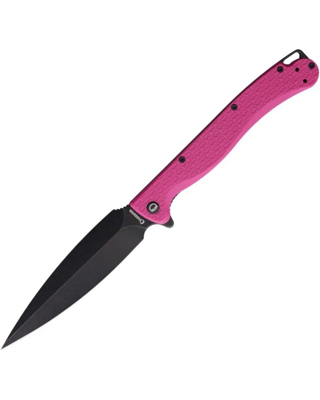 Daggerr Knives Vendetta Linerlock 8Cr14MoV stainless steel dagger blade blackwash finish Pink FRN handle