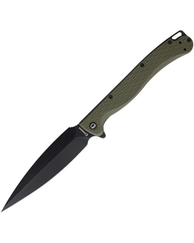 Daggerr Knives Vendetta Linerlock 8Cr14MoV stainless steel dagger blade blackwash finish OD Green FRN handle